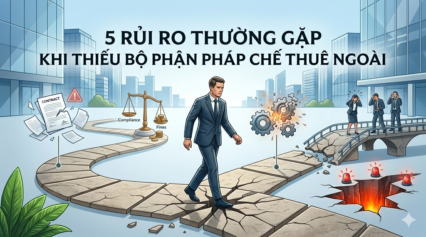 Khám phá 5 rủi ro pháp lý khi thiếu pháp chế thuê ngoài; giải pháp tối ưu giúp doanh nghiệp quản trị hợp đồng, lao động và bảo mật dữ liệu hiệu quả, bền vững.