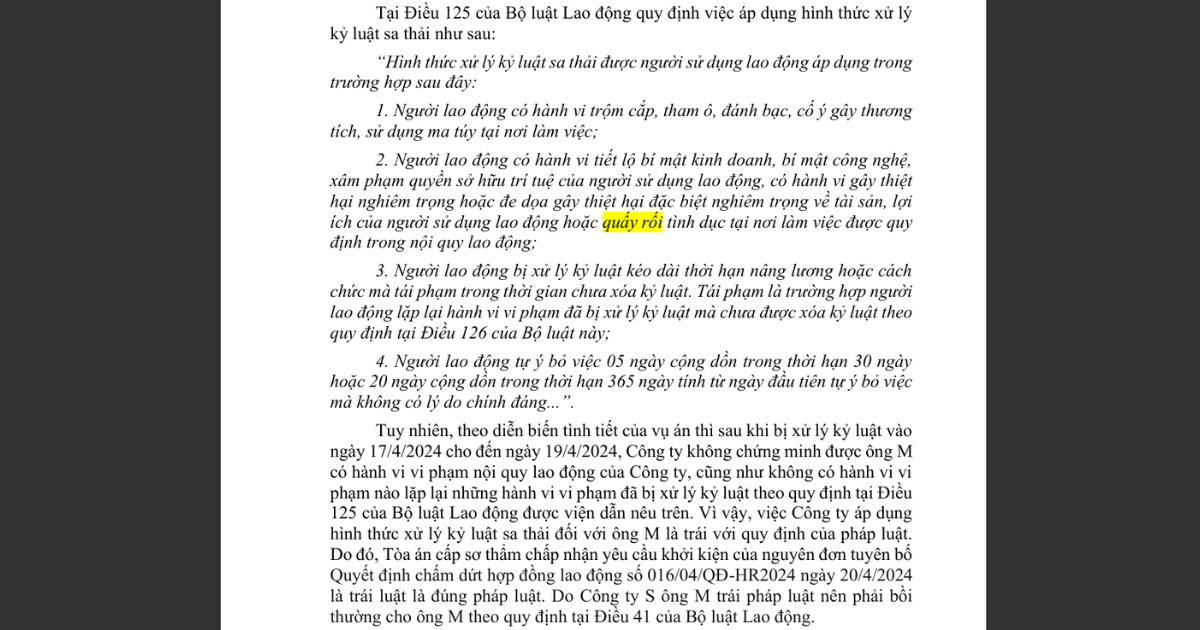 Bản án về quấy rối tình dục tại nơi làm việc