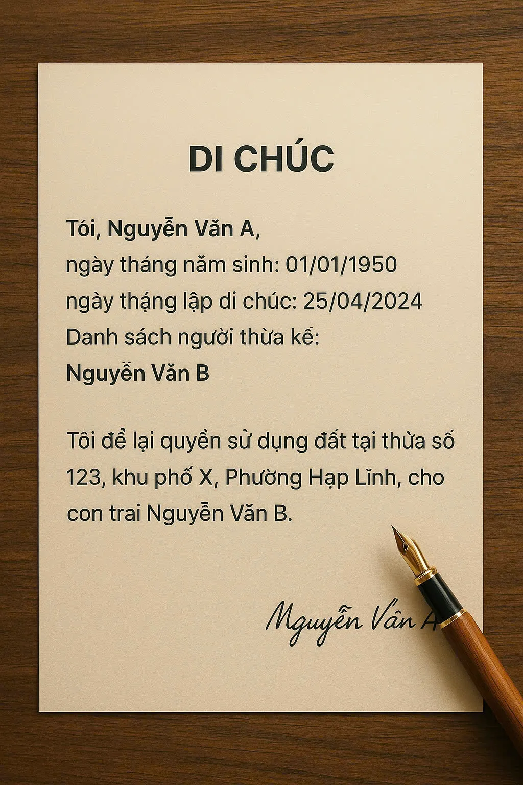 Cách làm di chúc thừa kế đất cho con. Ảnh minh hoạ