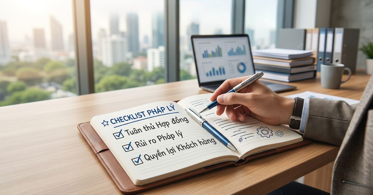 Checklist pháp lý trong dịch vụ tư vấn thường xuyên giúp doanh nghiệp kiểm soát rủi ro pháp lý, chuẩn hóa tuân thủ và vận hành pháp lý hiệu quả, liên tục.