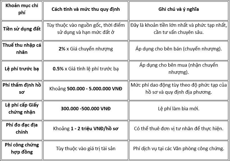 Chi phí khi thực hiện thủ tục sang tên đất chưa có sổ đỏ 