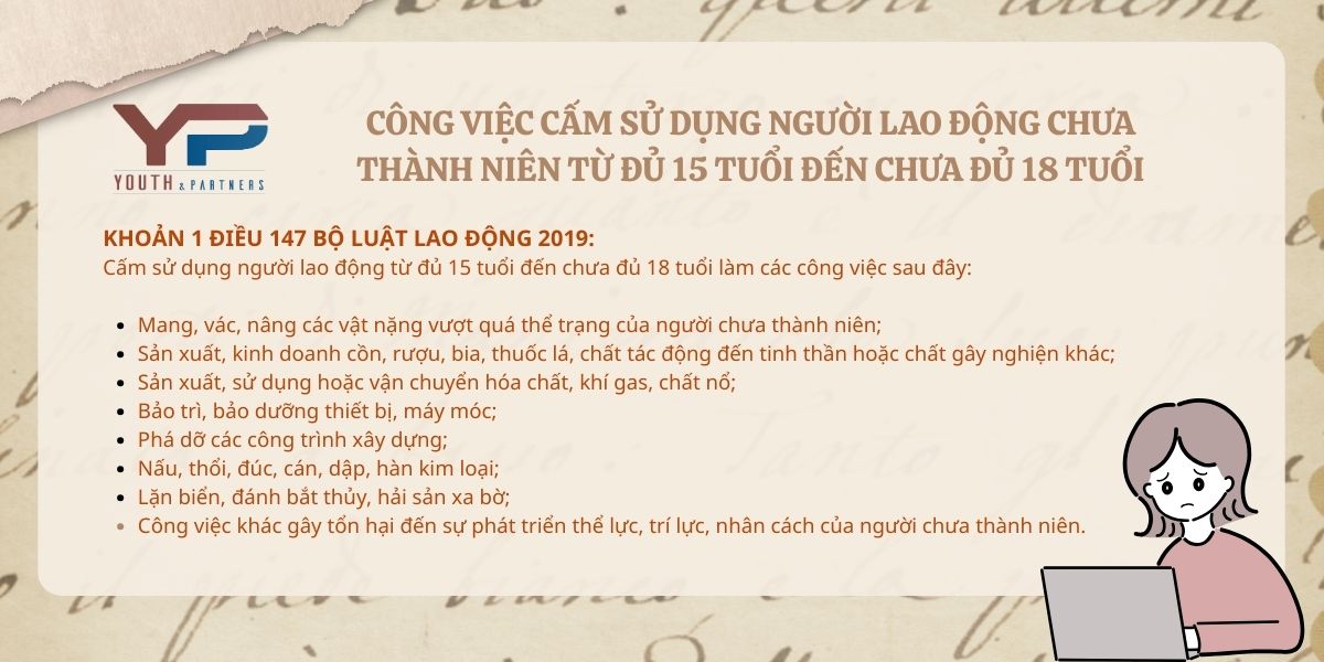 Công việc cấm sử dụng người lao động chưa thành niên từ đủ 15 tuổi đến chưa đủ 18 tuổi