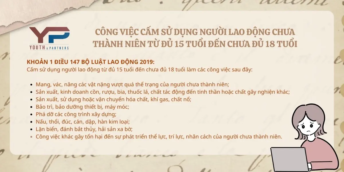 Công việc cấm sử dụng người lao động chưa thành niên từ đủ 15 tuổi đến chưa đủ 18 tuổi Công việc cấm sử dụng người lao động chưa thành niên từ đủ 15 tuổi đến chưa đủ 18 tuổi