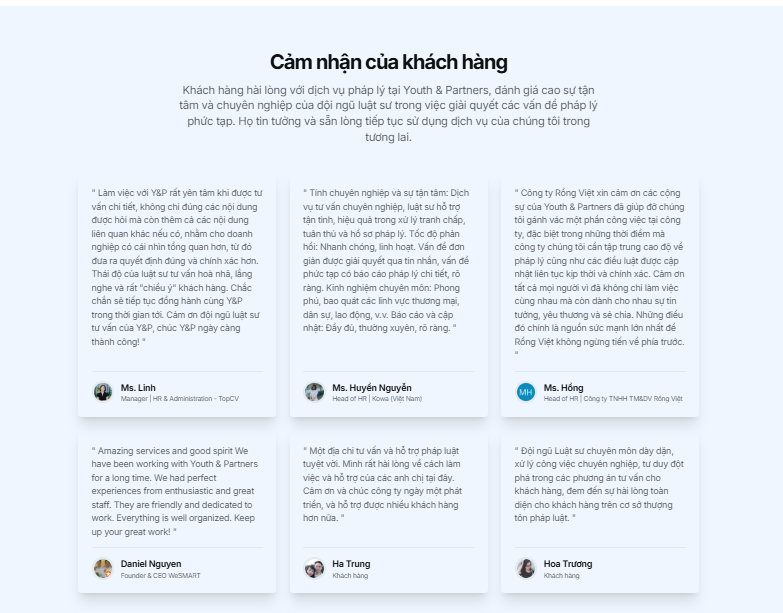 đánh giá của khách hàng sử dụng dịch vụ luật sư lao động tại yp