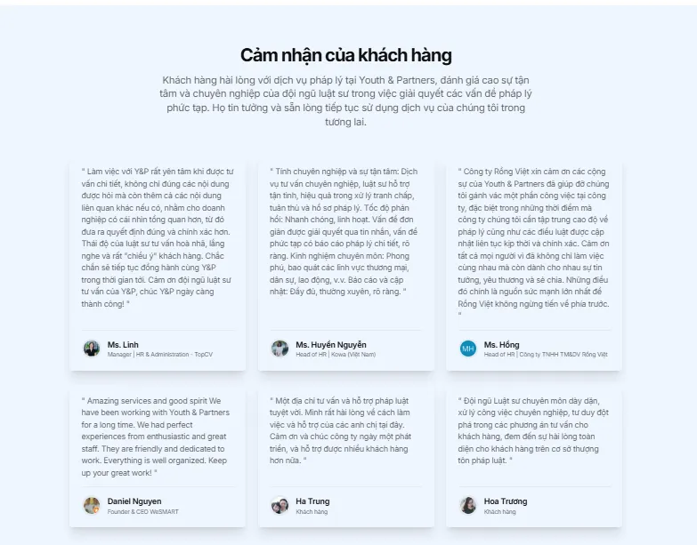 đánh giá của khách hàng sử dụng dịch vụ luật sư lao động tại yp