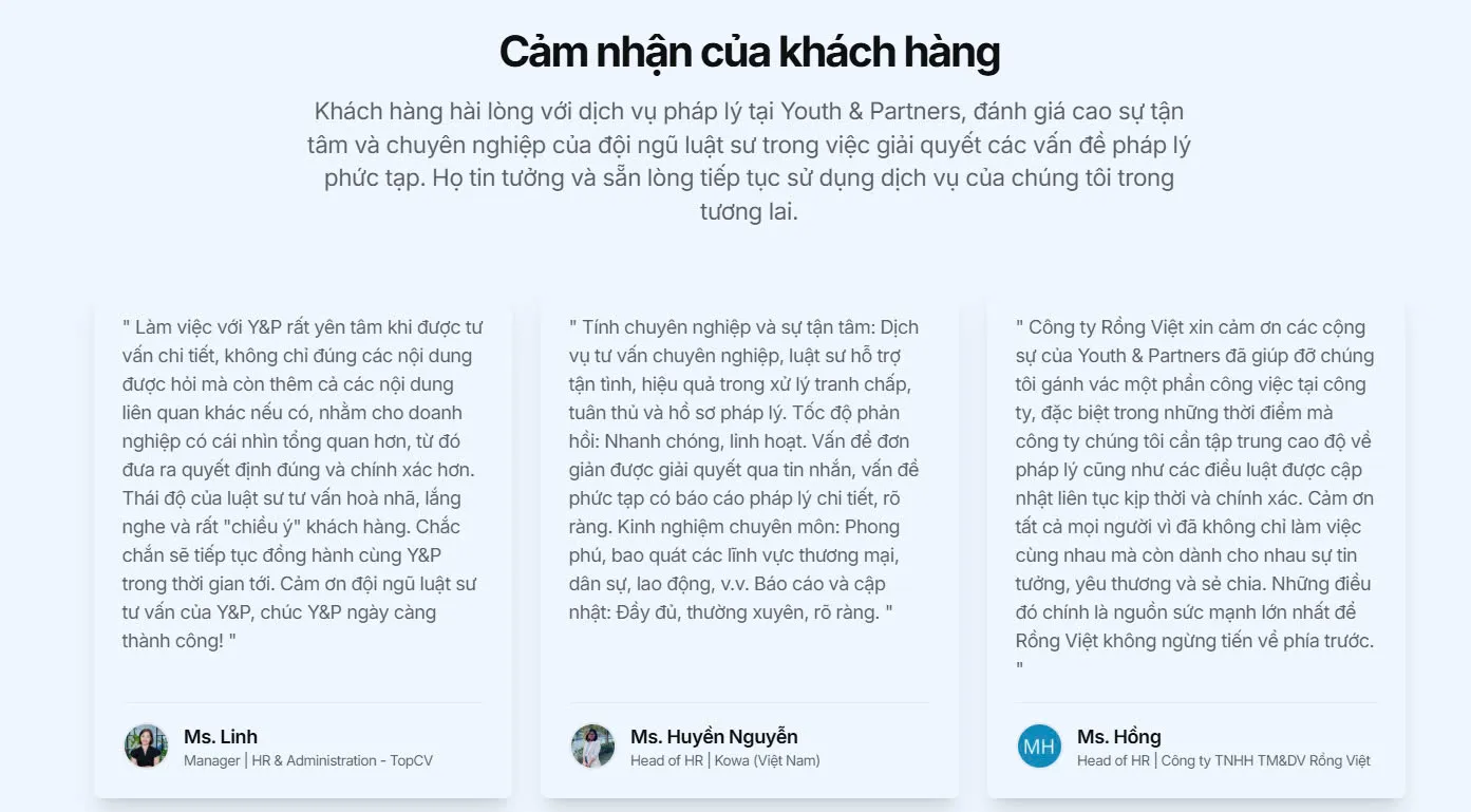 đánh giá của khách hàng sử dụng dịch vụ tư vấn đầu tư nước ngoài tại YP
