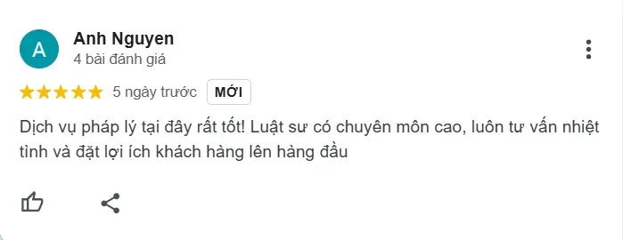 Đánh giá của khách hàng về Công ty luật thành phố Bắc Giang 