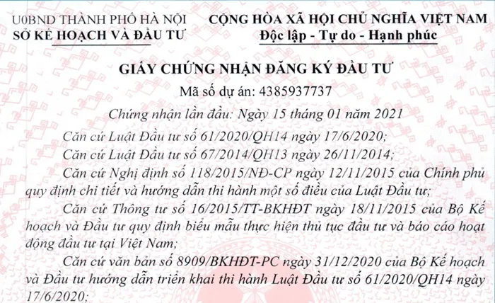 Dịch vụ cấp giấy chứng nhận đăng ký đầu tư