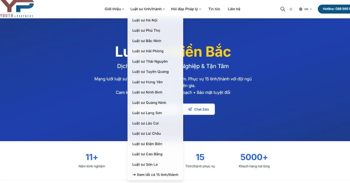 Giao diện website Luật sư miền Bắc