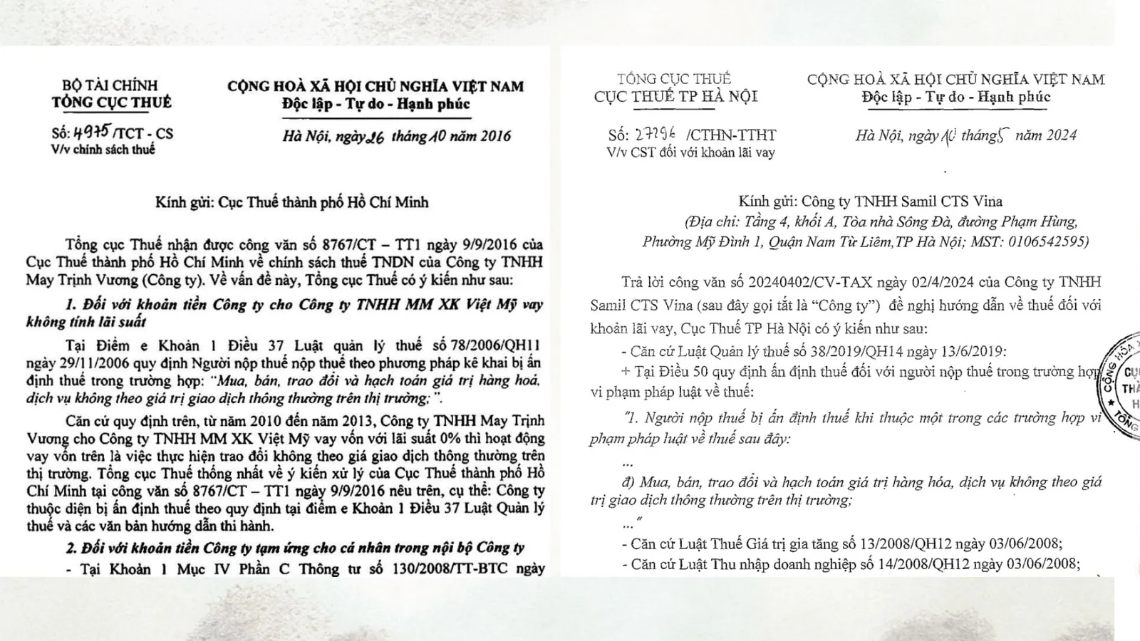 Hai Công văn liên quan đến vay không lãi suất