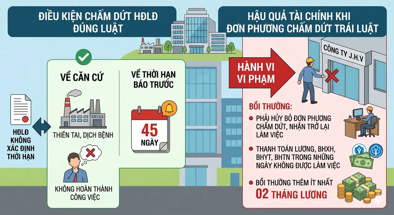 Hậu quả pháp lý khi đơn phương chấm dứt hợp đồng lao động trái luật Hậu quả pháp lý khi đơn phương chấm dứt hợp đồng lao động trái luật