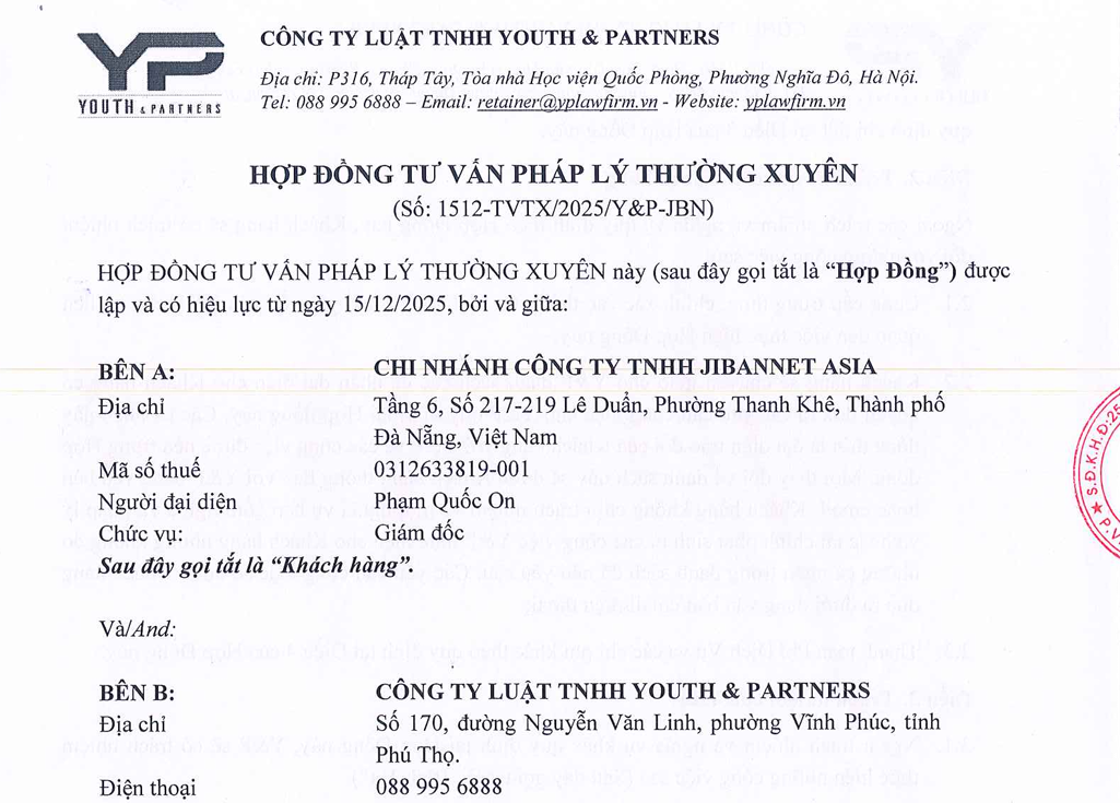 Hợp đồng tư vấn pháp luật thường xuyên YP-JBN