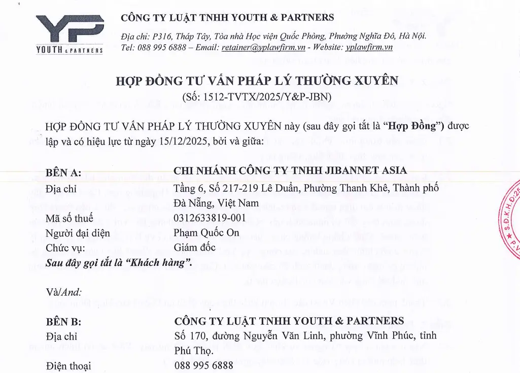 Hợp đồng tư vấn pháp luật thường xuyên YP-JBN Hợp đồng tư vấn pháp luật thường xuyên YP-JBN