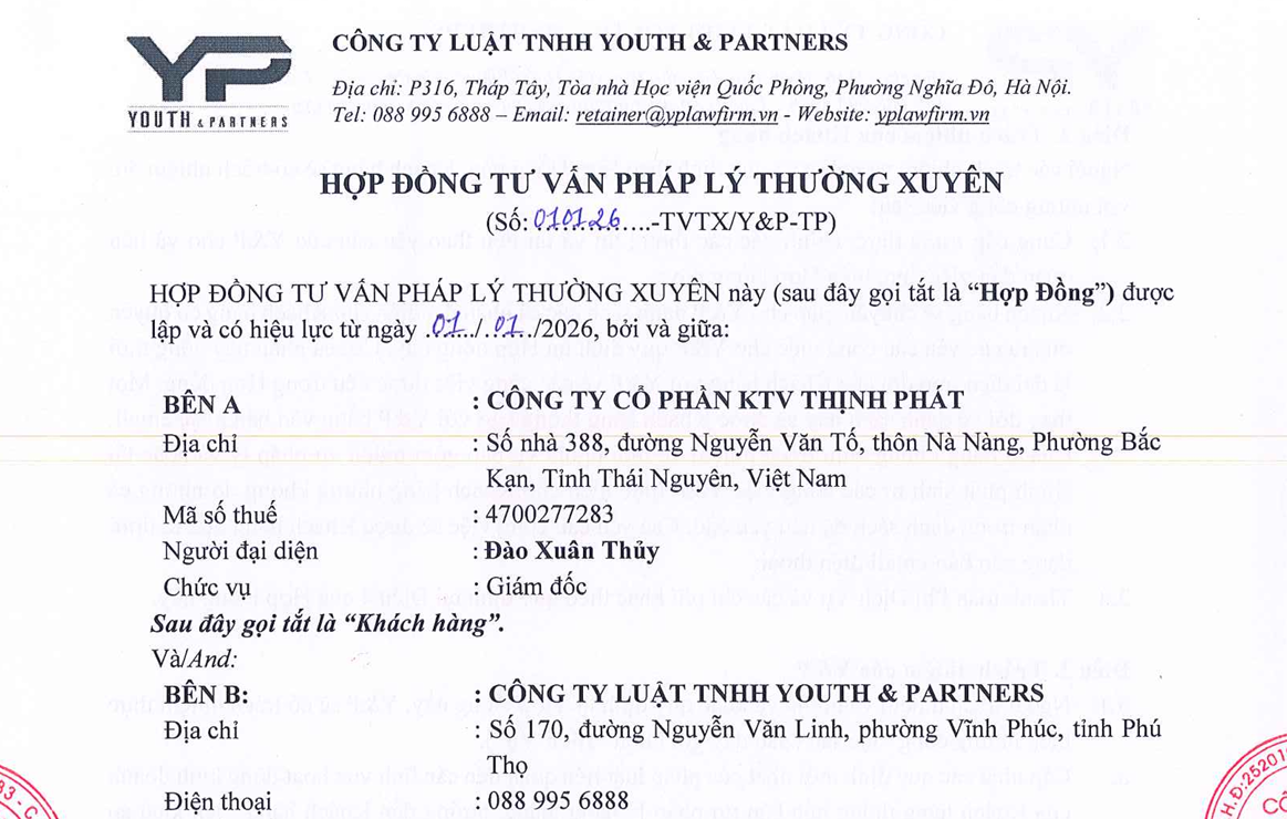 Hợp đồng tư vấn pháp luật thường xuyên YP - Thịnh Phát