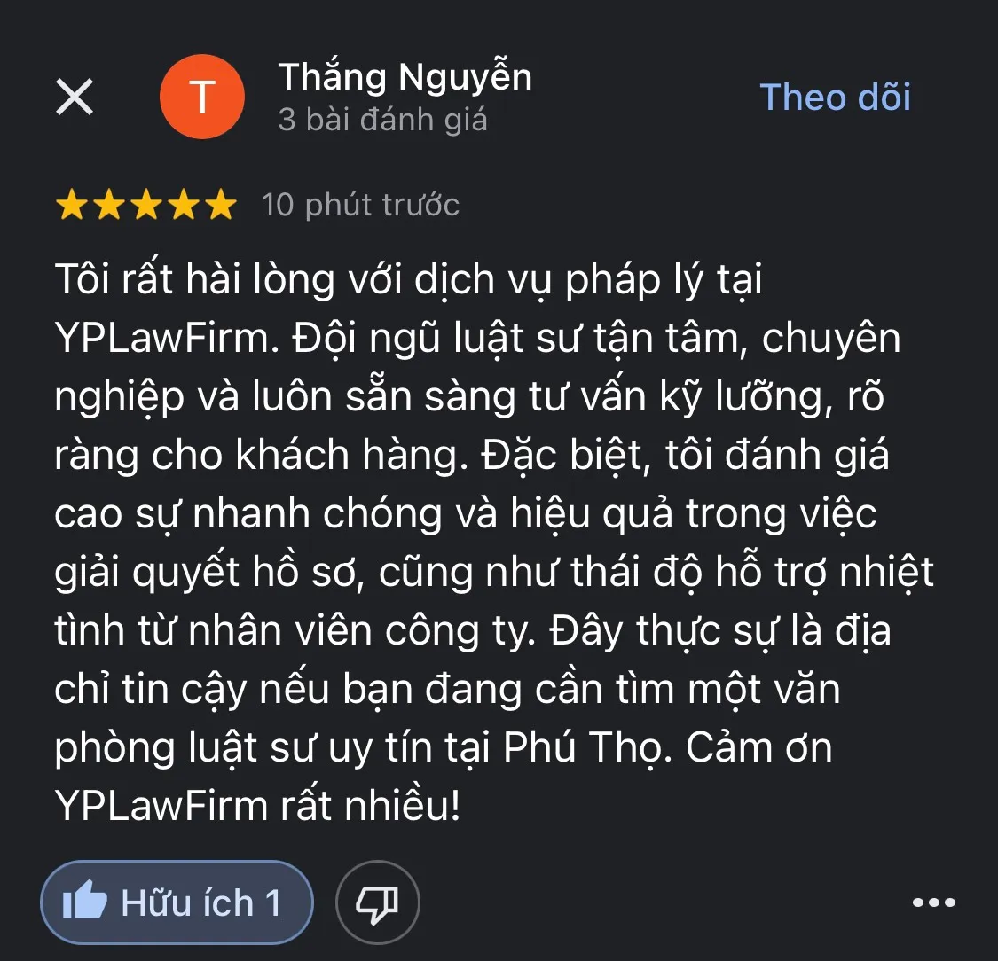 Khách hàng đánh giá về Luật sư tư vấn nhà đất của YP Law Firm