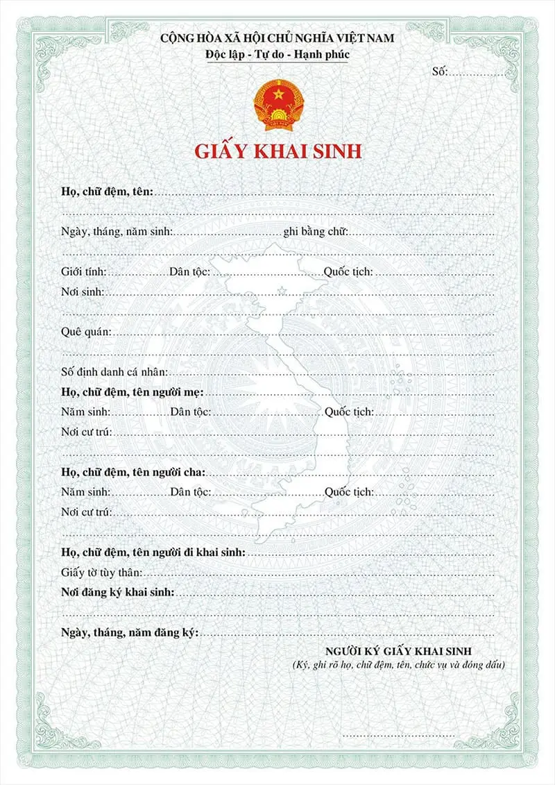 mẫu giấy khai sinh khi làm giấy khai sinh có yếu tố nước ngoài