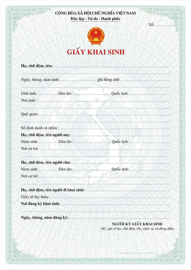 mẫu giấy khai sinh khi làm giấy khai sinh có yếu tố nước ngoài