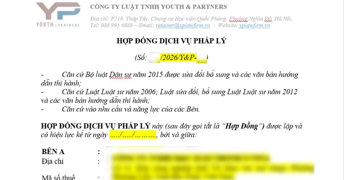 Mẫu Hợp đồng dịch vụ tư vấn pháp lý của YP Mẫu Hợp đồng dịch vụ tư vấn pháp lý của YP