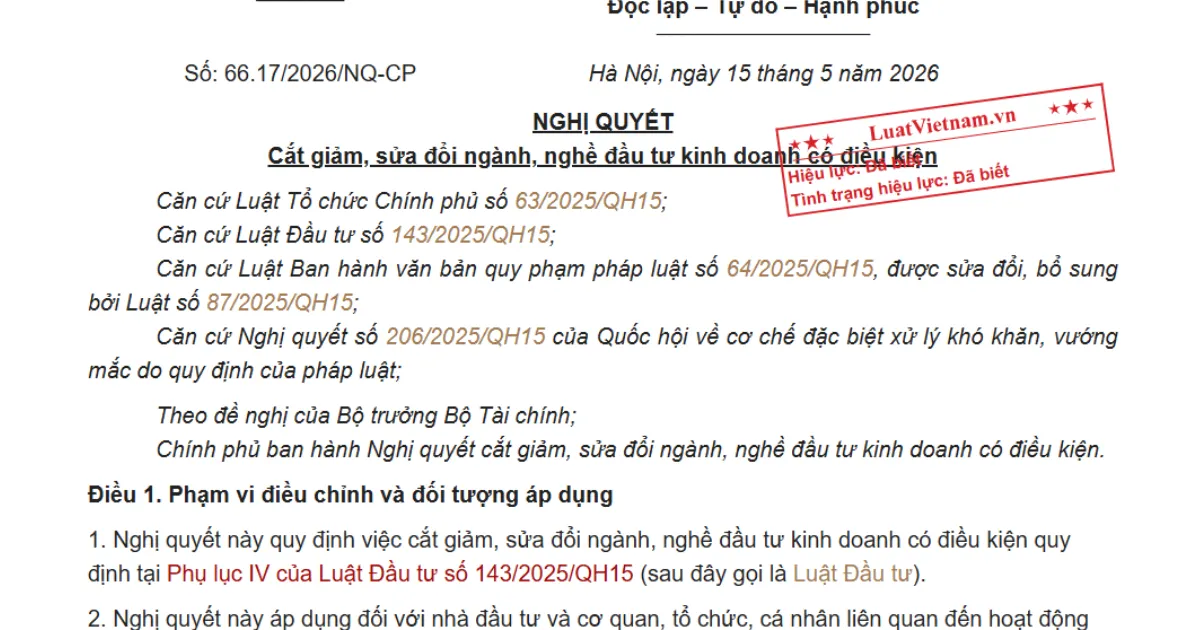 Nghị quyết cắt giảm ngành nghề kinh doanh có điều kiện Nghị quyết cắt giảm ngành nghề kinh doanh có điều kiện