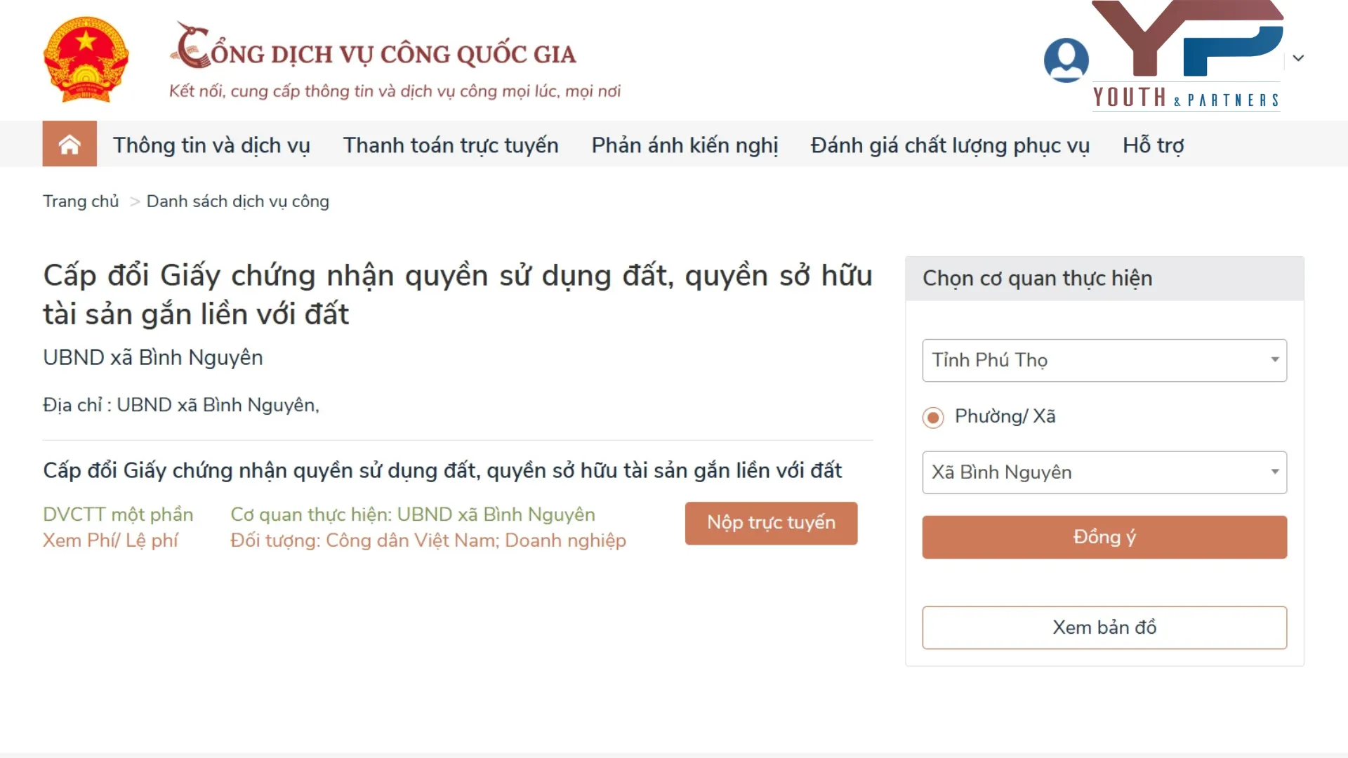 Nộp hồ sơ cấp đổi giấy chứng nhận quyền sử dụng đất online ở xã Bình Nguyên