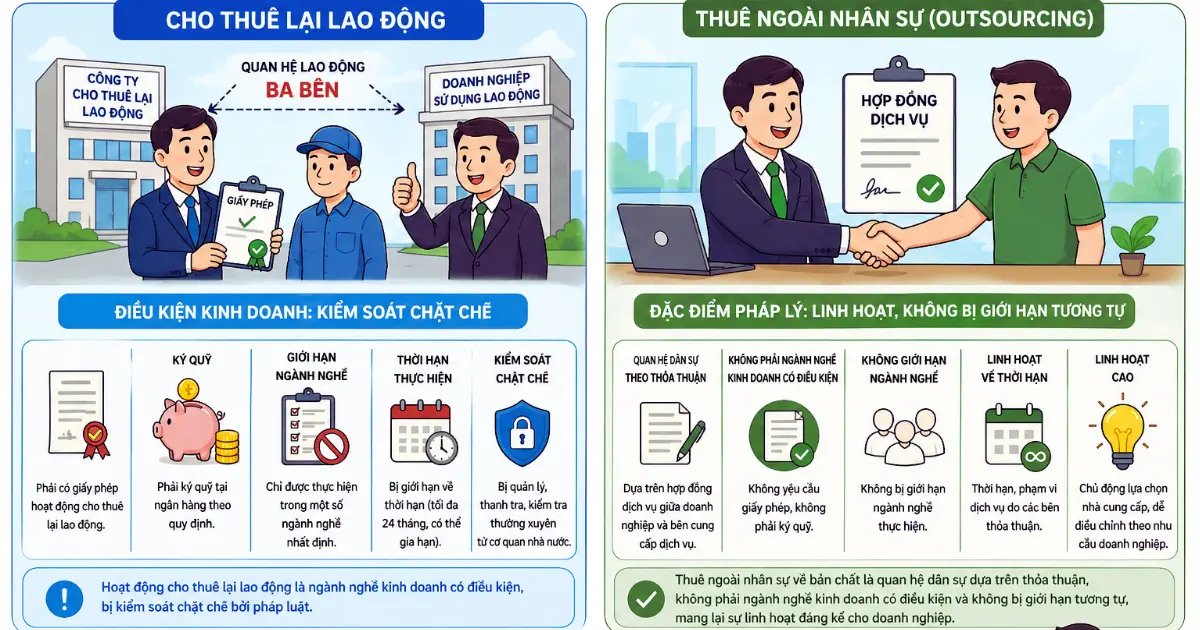 Phân biệt cho thuê lại lao động và thuê ngoài nhân sự Phân biệt cho thuê lại lao động và thuê ngoài nhân sự