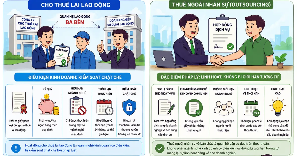 Phân biệt cho thuê lại lao động và thuê ngoài nhân sự Phân biệt cho thuê lại lao động và thuê ngoài nhân sự