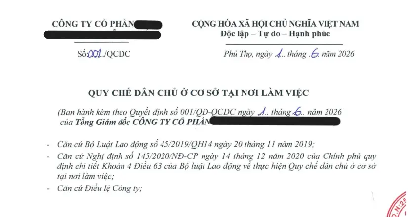 Quy chế dân chủ cơ sở tại nơi làm việc Quy chế dân chủ cơ sở tại nơi làm việc