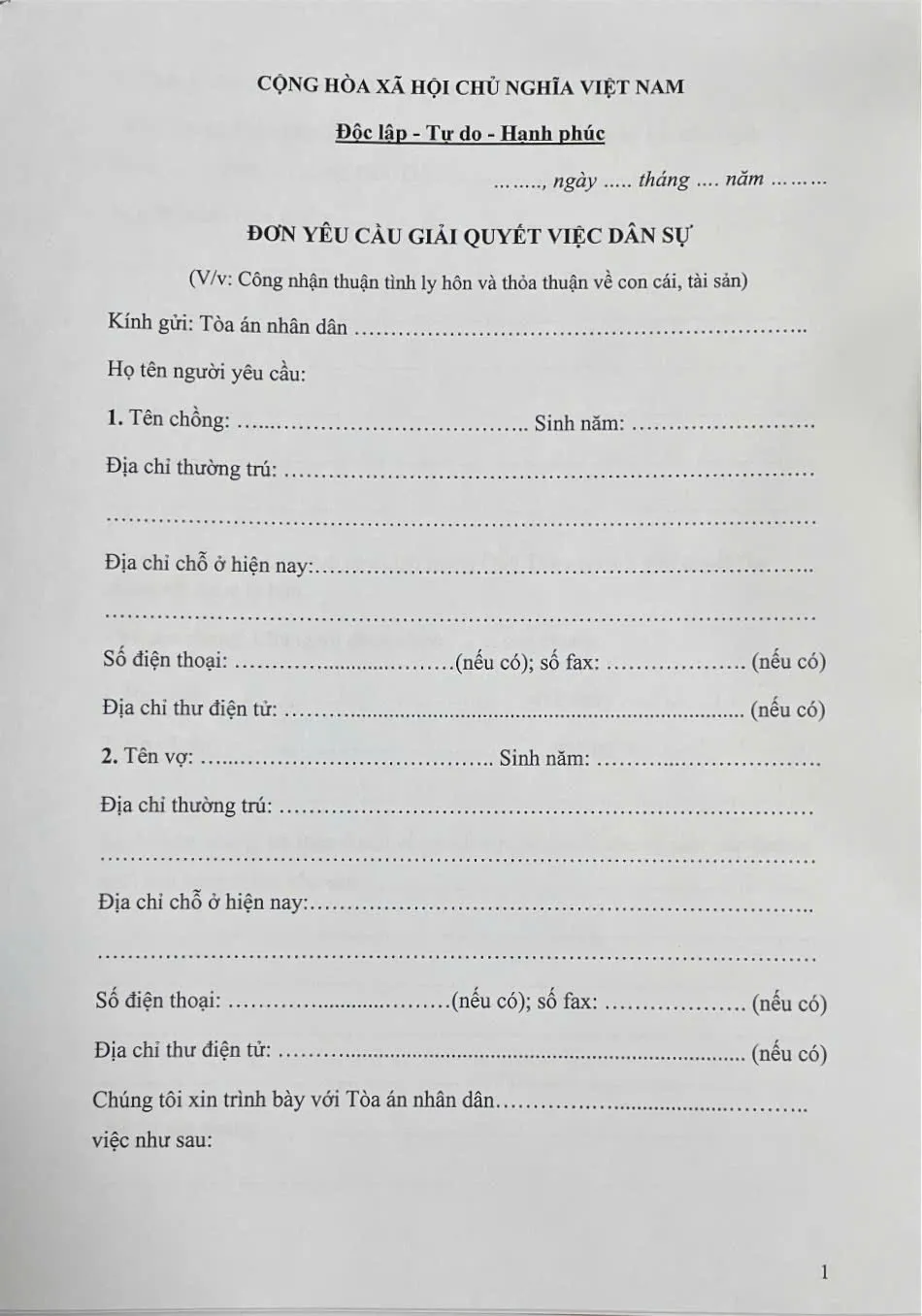 Soạn đơn ly hôn hướng dẫn thủ tục ly hôn