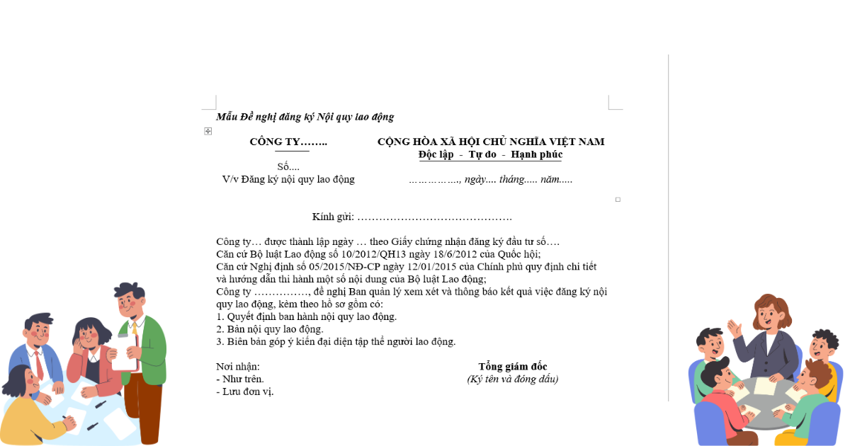 Văn bản đề nghị đăng ký nội quy lao động