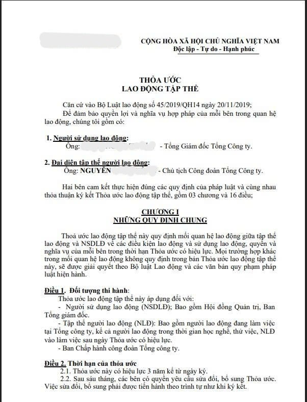 văn bản thỏa ước lao động tập thể